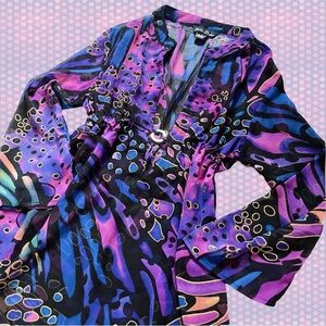 Double Decker Y2K Deep V O Ring Sheer Butterfly Blouse Going Out Top